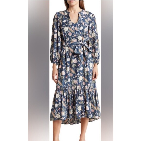 dRA Los Angeles Floral Maxi Dress Blue Rayon Cotton Size XS - Picture 1 of 6